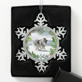 Adorno De Peltre Tipo Copo De Nieve Kees corriendo en la nieve adorno de Navidad