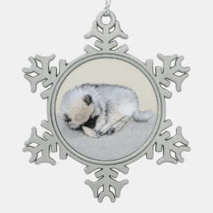 Adorno De Peltre Tipo Copo De Nieve Keeshond Sleeping Pinting Pintura Original De Perr