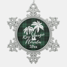 Key Largo Beach Florida Palm Green Plaid