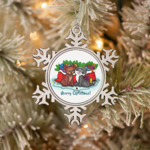Adorno De Peltre Tipo Copo De Nieve Kitty and Puppy , Happy XMas