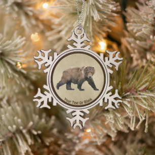 Adorno De Peltre Tipo Copo De Nieve Kodiak Bear En Papel Antiguo