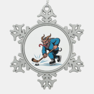 Adorno De Peltre Tipo Copo De Nieve Krampus espeluznante jugando hockey sobre hielo en