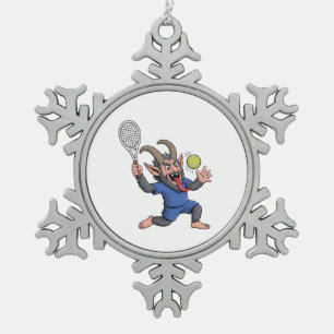 Adorno De Peltre Tipo Copo De Nieve Krampus espeluznante jugando tenis Navidad
