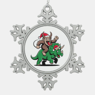Adorno De Peltre Tipo Copo De Nieve Krampus montando un dinosaurio Santa Navidad Malva