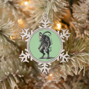 Adorno De Peltre Tipo Copo De Nieve Krampus Vintage Ilustracion Green