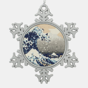 Adorno De Peltre Tipo Copo De Nieve La gran ola de Kanagawa 8 bit Pixel Art