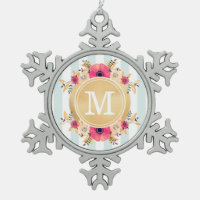 La menta raya monograma del oro de las flores de