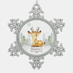 Adorno De Peltre Tipo Copo De Nieve La primera Navidad del bebé de los ciervos de la