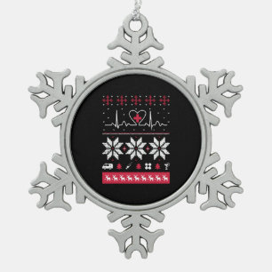 Adorno De Peltre Tipo Copo De Nieve Latido del corazón de la enfermera - Suéter de Nav