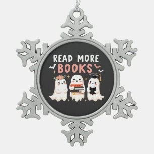 Adorno De Peltre Tipo Copo De Nieve Leer más libros Spooky Halloween Ghost Book Lovers