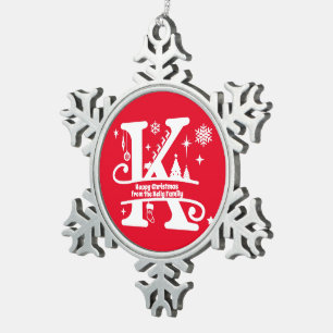 Adorno De Peltre Tipo Copo De Nieve Letra K Monograma Nombre inicial de familia Saludo