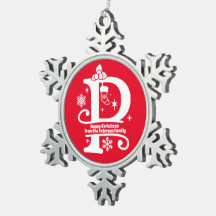 Adorno De Peltre Tipo Copo De Nieve Letra P Monograma Nombre inicial de familia Saludo