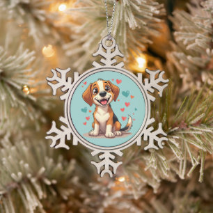 Adorno De Peltre Tipo Copo De Nieve Lindo Beagle Kawaii con Corazones Perro Juguetón