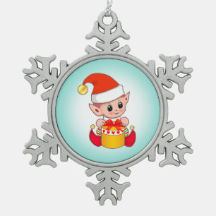 Adorno De Peltre Tipo Copo De Nieve Lindo elfo de Navidad en azul turquesa