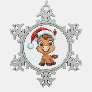 Adorno De Peltre Tipo Copo De Nieve Lindo pony de dibujos animados con sombrero y bufa