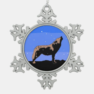 Adorno De Peltre Tipo Copo De Nieve Lobo en invierno - Arte de vida silvestre original