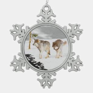 Adorno De Peltre Tipo Copo De Nieve Lobos en pintura de nieve - Arte de vida salvaje o