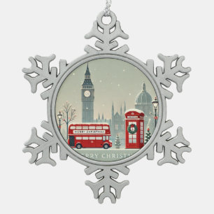Adorno De Peltre Tipo Copo De Nieve Londres Navidad   Big Ben y Londres Festivo