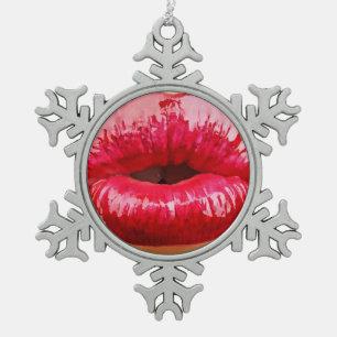 Adorno De Peltre Tipo Copo De Nieve Los labios besan el ornamento interior del navidad