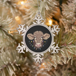 Adorno De Peltre Tipo Copo De Nieve Luces de granja de amante de vaca de Navidad Granj