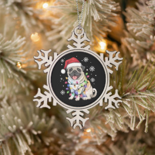 Adorno De Peltre Tipo Copo De Nieve Luces de Navidad de Pug de Santa Amante del Perro