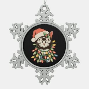 Adorno De Peltre Tipo Copo De Nieve Luces Navideñas de Gato Negro Retro Divertidas Xma