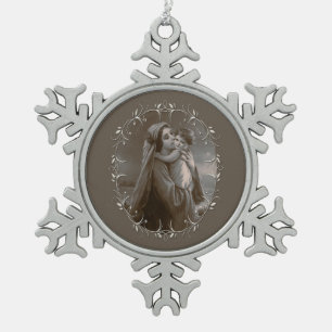 Adorno De Peltre Tipo Copo De Nieve Madonna vintage y niño con marco plateado