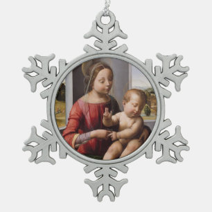 Adorno De Peltre Tipo Copo De Nieve Madonna y niño con San Juan Bautista