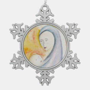 Adorno De Peltre Tipo Copo De Nieve Madonna y Niño Navidad Religiosa Moderna