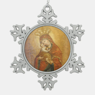 Adorno De Peltre Tipo Copo De Nieve Madre santa del ornamento del icono de Pochayiv