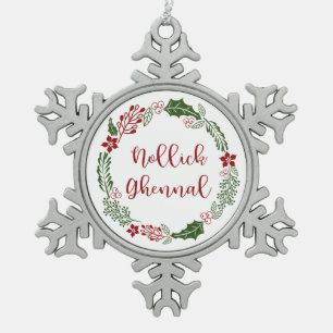 Adorno De Peltre Tipo Copo De Nieve Manx Merry Christmas Wreath, Nollick Ghennal