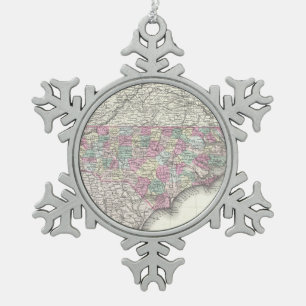 Adorno De Peltre Tipo Copo De Nieve Mapa del vintage de Carolina del Norte (1855)