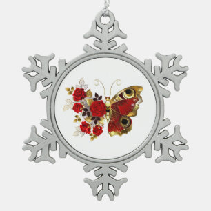 Adorno De Peltre Tipo Copo De Nieve Mariposa de flor roja con rosas rojas