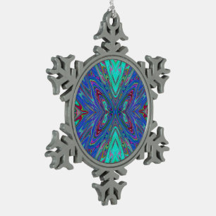 Adorno De Peltre Tipo Copo De Nieve Mariposa Trippy Retro Azul y Rojo Abstrato