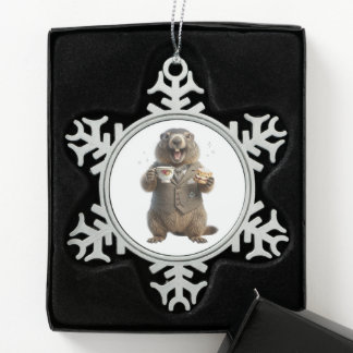 Adorno De Peltre Tipo Copo De Nieve Marmota bebiendo té