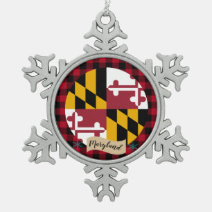 Adorno De Peltre Tipo Copo De Nieve Maryland patriótico, manta de búfalo, bandera de M