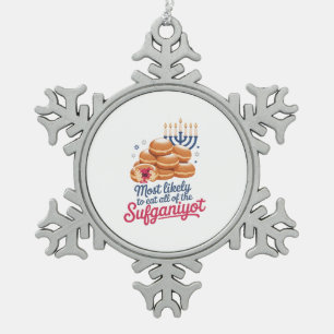 Adorno De Peltre Tipo Copo De Nieve Más Propenso a Comer Todas las Sufganiyot Hanukkah