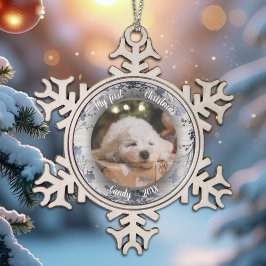 Adorno De Peltre Tipo Copo De Nieve Mascota de perro primera foto de Navidad corona el