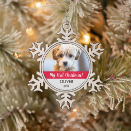 Adorno De Peltre Tipo Copo De Nieve Mascota lindo foto-keepsake las primeras navidades