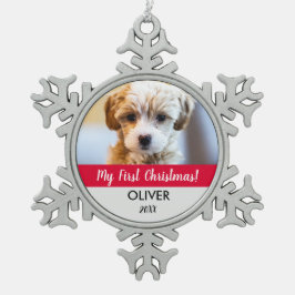 Adorno De Peltre Tipo Copo De Nieve Mascota lindo foto-keepsake las primeras navidades