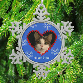Adorno De Peltre Tipo Copo De Nieve Mascota nombre de la foto pawprints corazón azul