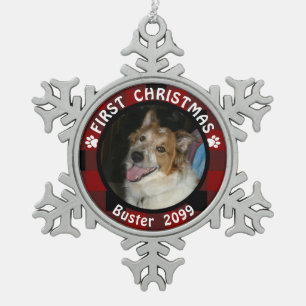 Adorno De Peltre Tipo Copo De Nieve Mascota PRIMER CHRISTMAS Foto Red Black Buffalo Ch