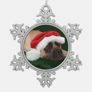 Adorno De Peltre Tipo Copo De Nieve Mastín en un gorra de Santa