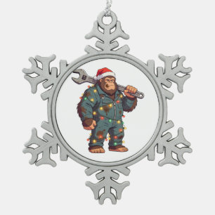 Adorno De Peltre Tipo Copo De Nieve Mecánico de Bigfoot Sasquatch Navidad Cuello Azul