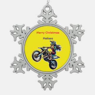 Adorno De Peltre Tipo Copo De Nieve Melissa's Motocross Christmas Snowflake Ornament