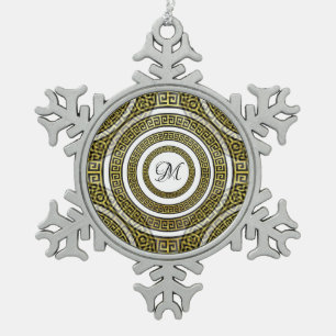 Adorno De Peltre Tipo Copo De Nieve Metro de clave griega en monograma de simetría geo
