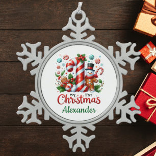 Adorno De Peltre Tipo Copo De Nieve Mi primer bastón de caramelo de Navidad nombre de