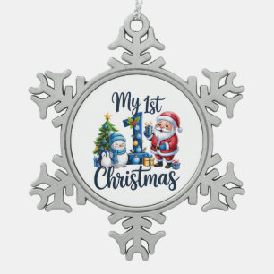 Adorno De Peltre Tipo Copo De Nieve Mi primer primer Navidad azul bebé niño Xmas muñec