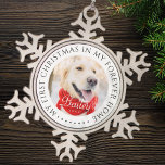 Adorno De Peltre Tipo Copo De Nieve Mi primera Mascota navideña para siempre - moderna<br><div class="desc">Este diseño simple y clásico está compuesto por tipografía de la síspera y agrega una foto personalizado. "Mi primera Navidad en mi casa para siempre" rodea la foto del personalizado.</div>