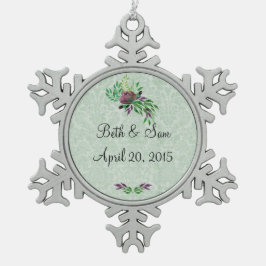 Adorno De Peltre Tipo Copo De Nieve Mint Green Damask Memory Pewer Snowflake Ornament